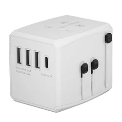 Potovalni adapter Techsuit HHT904-W3 EU/UK/AUS/US, 3x USB + 1x USB-C, PD 30W - bel