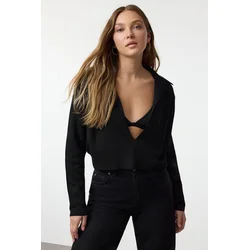 Trendyol Black Crop Polo Neck Thin Knit Sweater