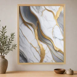 WallXpert uramljena slika na platnu Cc-D-Ah-1015, beli i sivi mermer sa zlatnim žilama, 45 x 60 cm
