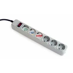 Gembird SPG6-B-6C Surge Protection Power strip, 6 sockets, 1.8m, 16A Automatic Circuit Breaker, Power Switch, Grey