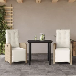 3-dijelni bistro set s jastucima bež od poliratana
