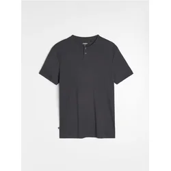 Sinsay - Pamučna majica kratkih rukava sa henley izrezom - steel blue