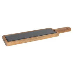 Serving platter, slate, with acacia wood base, 45 x 10.5 cm - Viejo Va