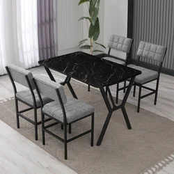 HANAH HOME Set Trpezarijski sto i 4 stolice Dubai Grey Black