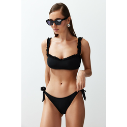Trendyol Black Bralette Frilly Textured Regular Bikini Set