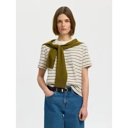 SELECTED Majica SLFESSENTIAL temno rjava / zelena / off-bela