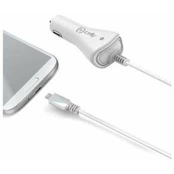 CELLY Auto punjač sa MICROUSB kablom u BELOJ boji