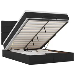 Vidaxl Otomanska postelja z vzmetnico & LEDs črna 140x190 cm