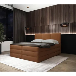 MID.YOU POSTELJA BOXSPRING 160 cm  x 200 cm , les, tekstil, leseni material opečnato rjava
