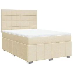 Vidaxl Box spring postelja z vzmetnico krem 140x200 cm blago