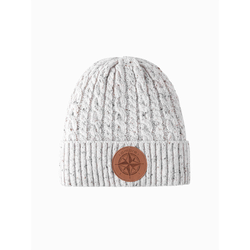 Ombre Mens beanie cap with round embossed patch - broken white