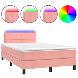 Vidaxl Box spring postelja z vzmetnico LED roza 120x190 cm žamet