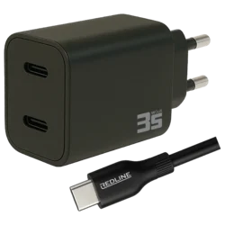 REDLINE Punjač sa USB-C kablom, 2 x USB-C, brzi, 35W, GaN - PQ351CC+CC1.2M60W
