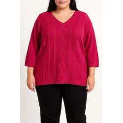 Plus size bombažen pulover, pink