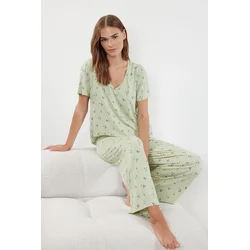 Trendyol Mint-Multicolor Floral Viscose Single Jersey Knitted Pajama Set
