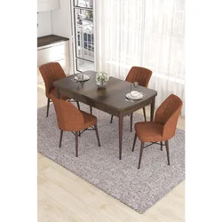 Hanah Home trpezarijski set Eva, sto na razvlačenje i 4 stolice, ploča u dekoru drveta Baroque, terakota tkanina Babyface