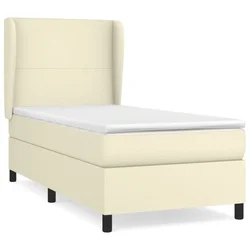 Vidaxl Box spring postelja z vzmetnico krem 90x190 cm umetno usnje