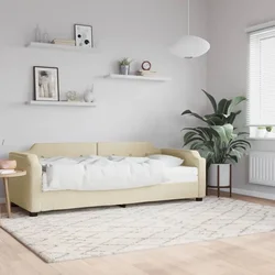 Dnevni krevet s madracem krem 90 x 200 cm od tkanine