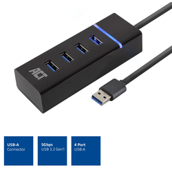 ACT AC6300 USB Hub 3.2 s 4 vhodi USB-A, 0,5m, črn