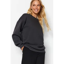 Trendyol Anthracite Oversize/Relaxed Fit Basic Crew Neck Thick/Polar inside Knitted Sweatshirt