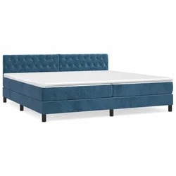 Greatstore Box spring postelja z vzmetnico temno modra 200x200 cm žamet