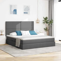 LED Postelja za Shranjevanje z Blazino Temno siva 180 x 200 cm