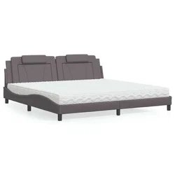 Krevet Viana s madracem sivi 200 x 200 cm od umjetne kože