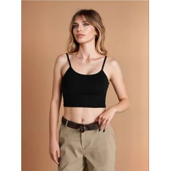 Sinsay - Crop top u stilu negližea - crno
