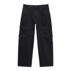 Pull&Bear Kargo kavbojke črn denim