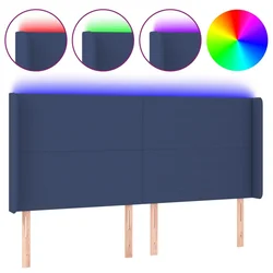 Vidaxl LED posteljno vzglavje modro 203x16x118/128 cm blago