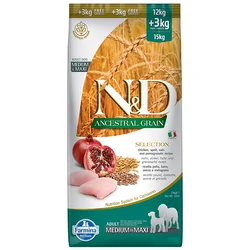 N&D Hrana za pse Ancestral Grain Medium&Maxi Chicken&Pomegranate, 15kg