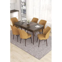 Hanah Home Set Trpezarijski sto i 6 stolica Eva, Oker-braon