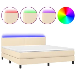 vidaXL vidaXL Box spring postelja z vzmetnico LED krem 180x200 cm blago, (20901382)