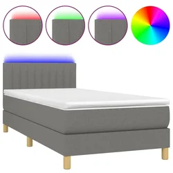 Vidaxl Box spring postelja z vzmetnico LED temno siva 90x200 cm blago