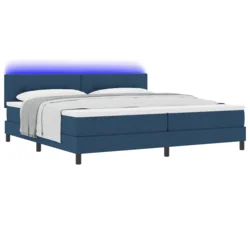 Krevet s opruga kutije s LED trakama Plava 200 x 200 cm tkanina