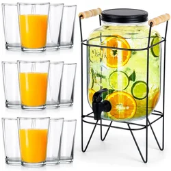 shumee Kozarec za pitje s pipo in stojalom, črn, 4,2 l + 12 kozarcev, 200 ml