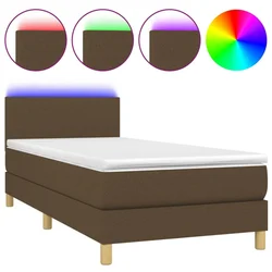 Vidaxl Box spring postelja z vzmetnico LED temno rjava 90x190 cm blago