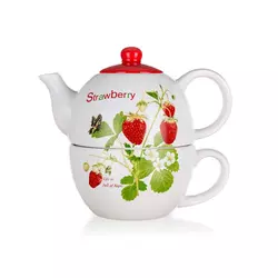 Banquet Strawberry keramički čajnik sa šalicom