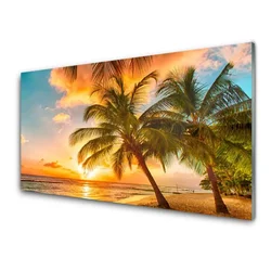 tulup.si Steklena slika Palm tree morje landscape 120x60 cm 2 obešalnika