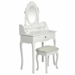 Toaletna miza z ogledalom in stolčkom bele barve