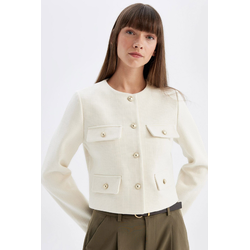 DEFACTO Crop Crew Neck Button Down Blazer Jacket