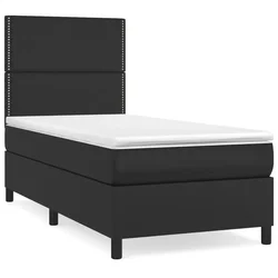 Vidaxl Box spring postelja z vzmetnico črna 90x190 cm umetno usnje