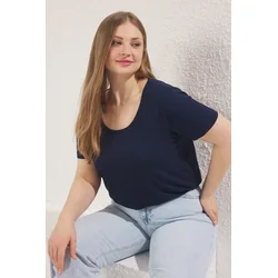 Trendyol Curve Ženska majica Tbbss25Bf00063, Tamnoplava