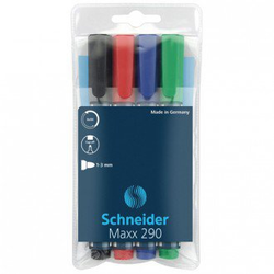 Flomaster Schneider, marker za bijelu ploeu, Maxx 290, 1-3 mm, set od 4 boje, PVC etui