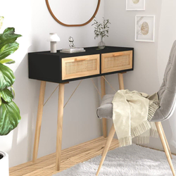 Konzolni stol crni 80x30x75 cm od borovine i prirodnog ratana