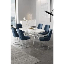 Hanah Home trpezarijski set Epal, sto i 6 stolica, ploča u dekoru belog mermera, hromirane noge, antracit tkanina Babyface