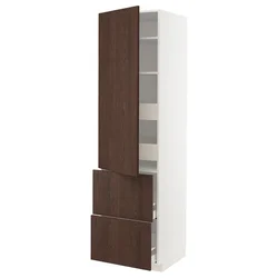 METOD/MAXIMERA Visoka omara+plc/4prd/vrata/2 ličn, bela/Sinarp rjava, 60x60x220 cm