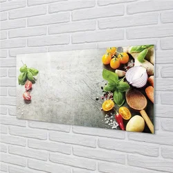 tulup.si Slika na steklu Sol, poper rdeča čebula 125x50 cm 4 obešalnika