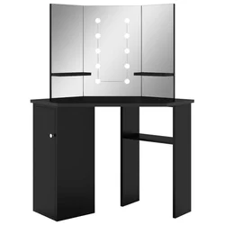 Kutni toaletni stolić s LED svjetlima crni 111 x 54 x 141,5 cm