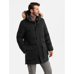 Ombre Mens long parka jacket with flared bottom - black